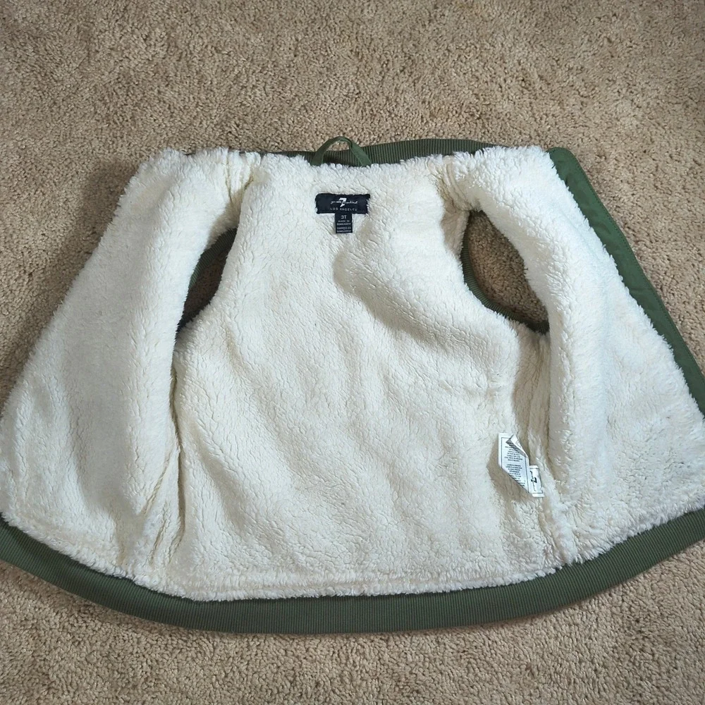 7 For All Mankind Kids Olive Green Puffer Vest Sherpa‎ Lined Bomber Style 3T